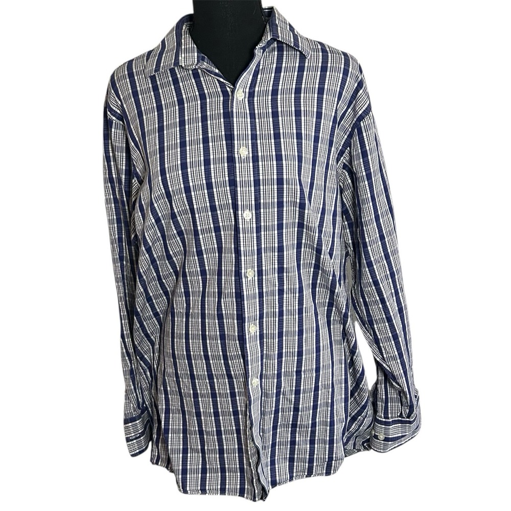 Michael Kors Checked Blue Boys Youth Collared Button Down Shirt 16 32/33